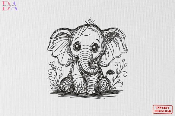 Cute Baby Elephant Sketch Animal Art