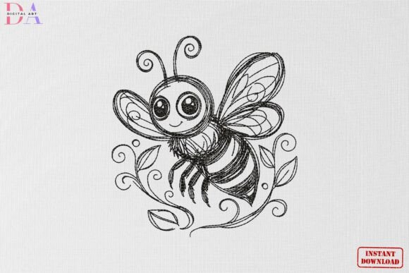 Cute Bee Sketch Nature Animal Art Review for Sweatshirt Embroidery