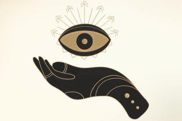 Radiant Eye and Mystical Hand: A Boho Embroidery Design for Business Branding